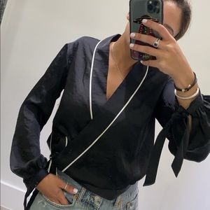 Silk long sleeve wrap top NWT